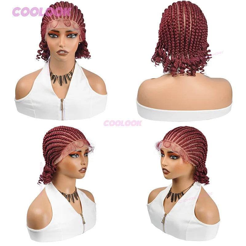 8" Short Cornrow Braided Bob Wigs Synthetic Full Lace Braided Wigs Unisex Cornrow Bob Wig