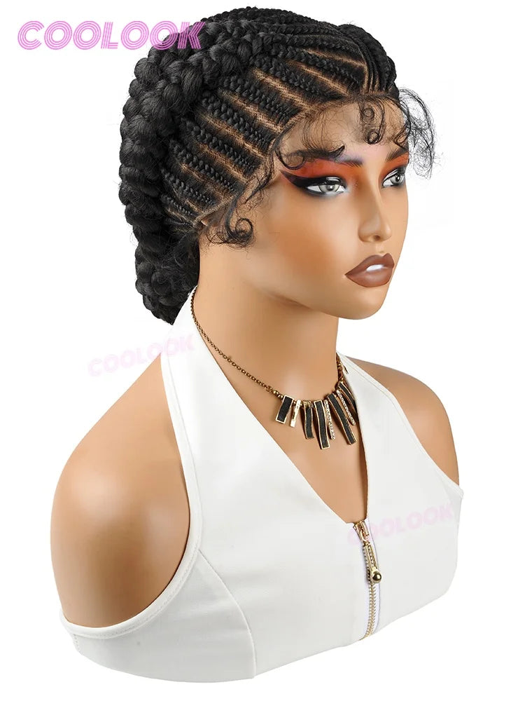 Synthetic Braided Wigs Glueless Cornrow Braided Bun Wig Full Lace Wig Braid African Wigs For Women