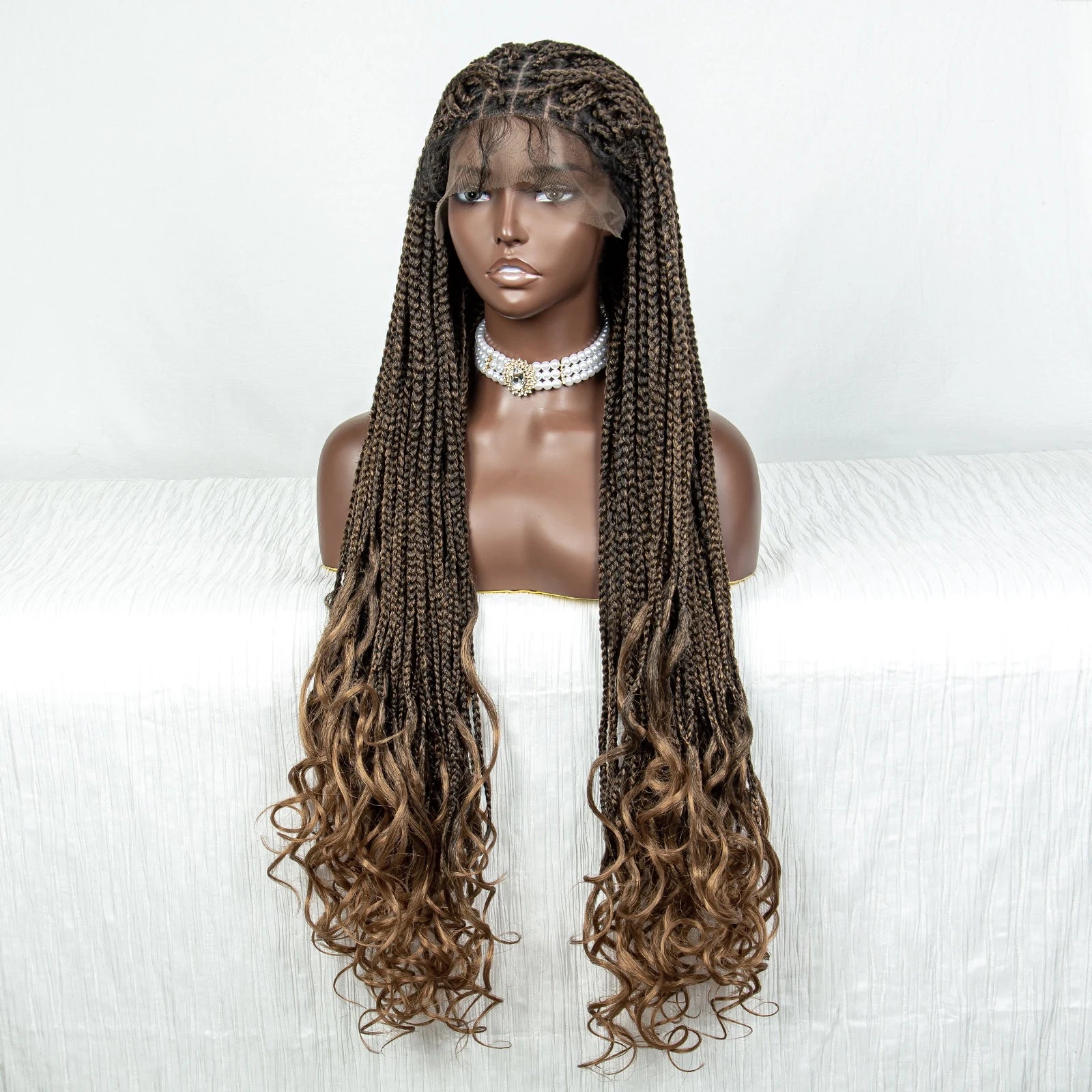 Lace Front Synthetic Cornrow Braids Wig Wavy Ends 9x6 Lace Long Cornrow Braided Wig Knotless Afro Braiding Hair Wavy Ends Wig