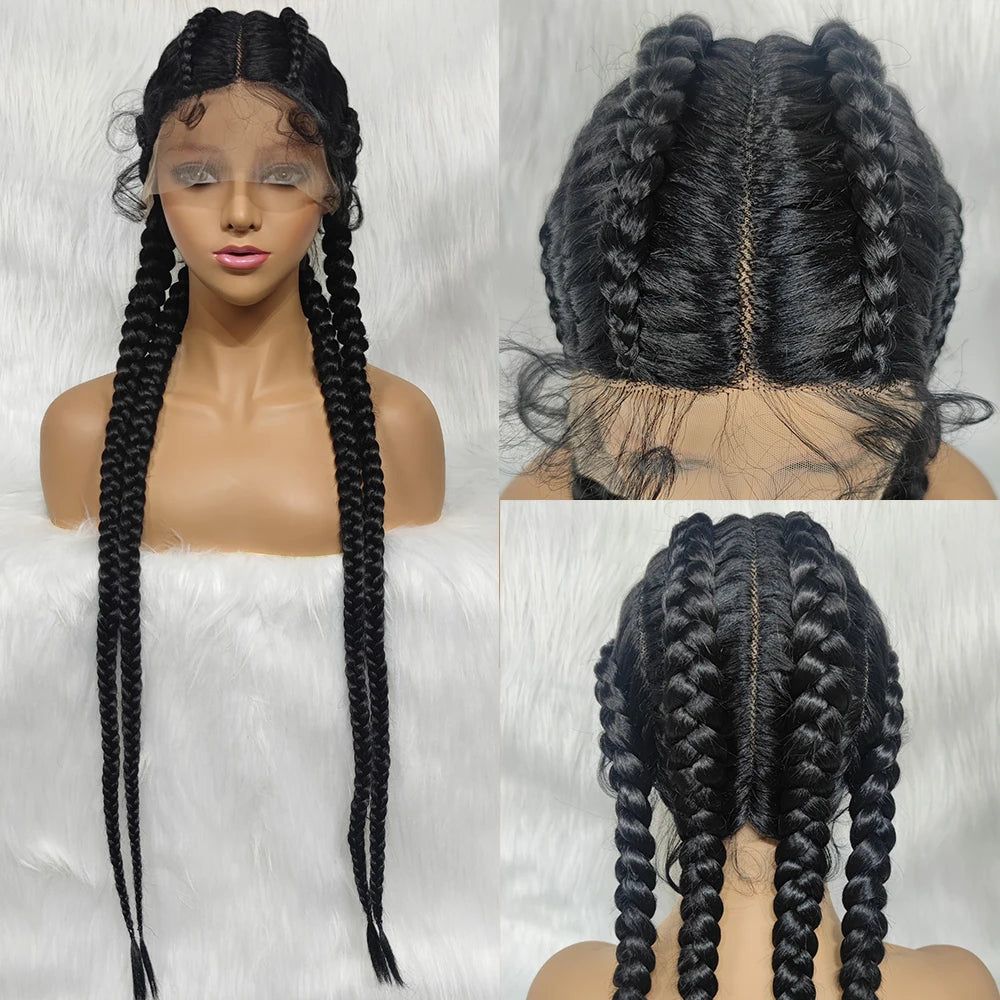Synthetic Lace Cornrow Box Braids Wig Braided Wigs Burgundy Hair Wig For Black Women American African Wig