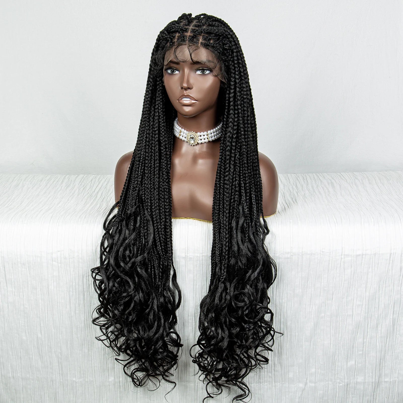 Lace Front Synthetic Cornrow Braids Wig Wavy Ends 9x6 Lace Long Cornrow Braided Wig Knotless Afro Braiding Hair Wavy Ends Wig