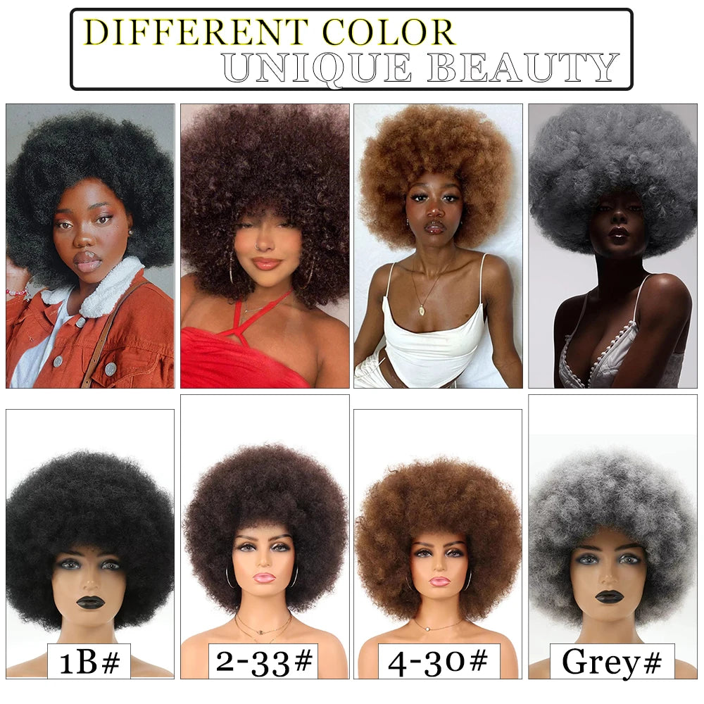 Synthetic Afro Kinky Curly Wig for Women Black 70s Bouncy and Soft Afro Puff Wigs Natural Looking Full Wigs for Party Cosplay