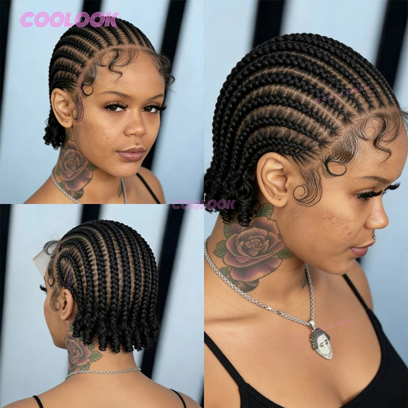 8 Inch Braided Wigs Synthetic Cornrow Full Lace Braided Wig Unisex Short Bob Style