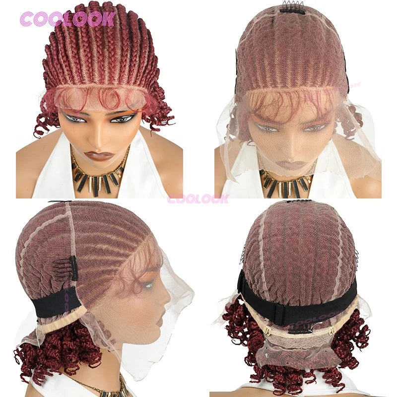 8" Short Cornrow Braided Bob Wigs Synthetic Full Lace Braided Wigs Unisex Cornrow Bob Wig