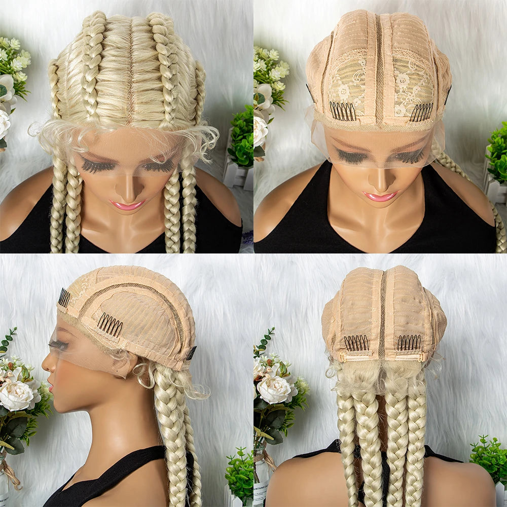 32 inches Large Four Braid Lace Wig for Black Women Braided Wig  Full Lace Box Braids Wig Women Synthetic Braided