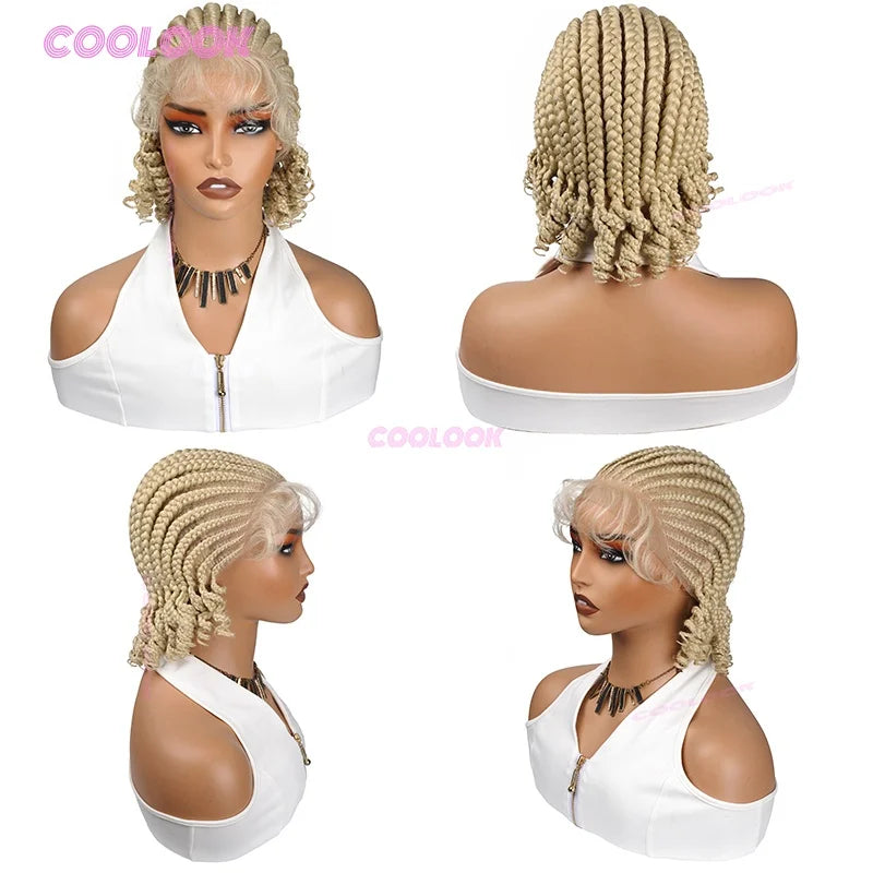 8" Short Cornrow Braided Bob Wigs Synthetic Full Lace Braided Wigs Unisex Cornrow Bob Wig