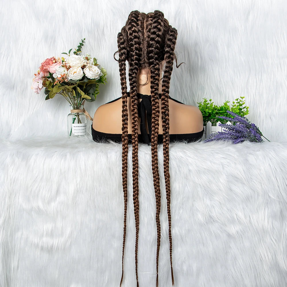 32 inches Large Four Braid Lace Wig for Black Women Braided Wig  Full Lace Box Braids Wig Women Synthetic Braided