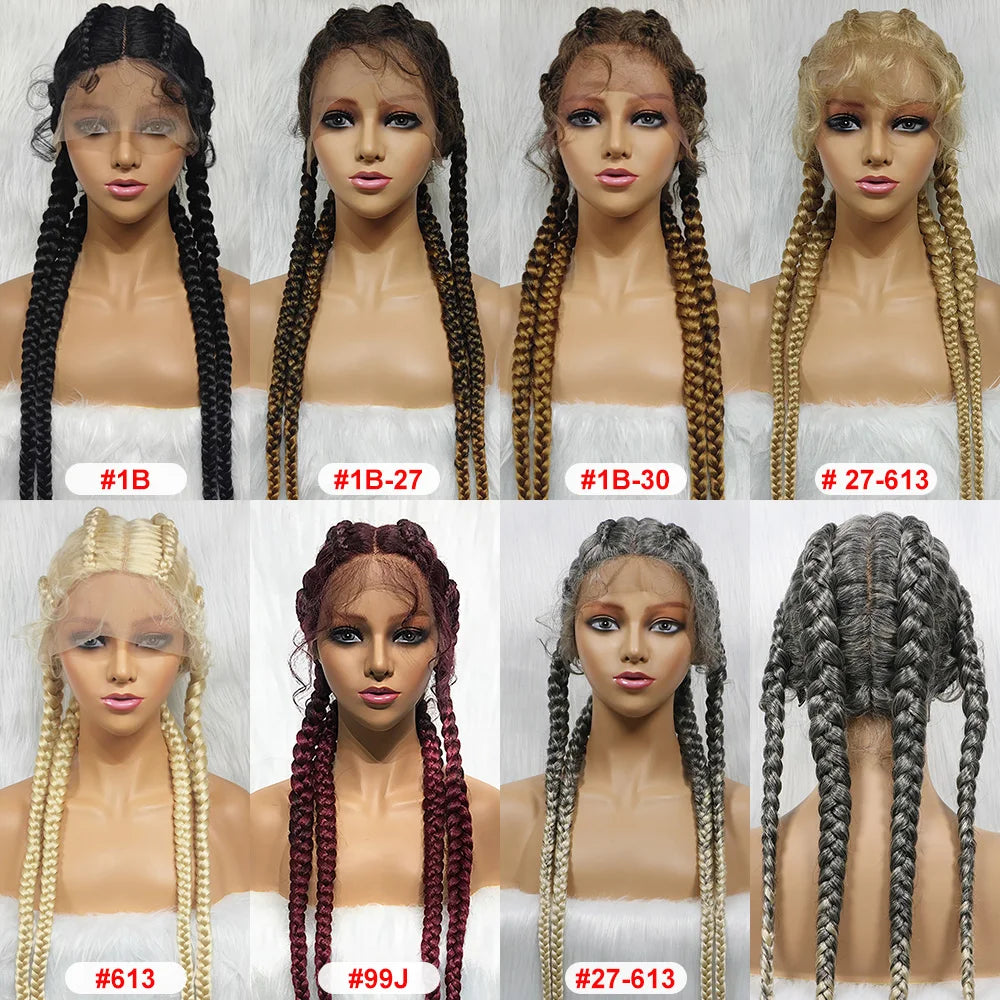 Synthetic Lace Cornrow Box Braids Wig Braided Wigs Burgundy Hair Wig For Black Women American African Wig