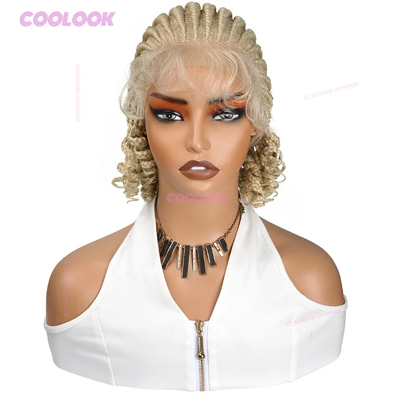 8" Short Cornrow Braided Bob Wigs Synthetic Full Lace Braided Wigs Unisex Cornrow Bob Wig