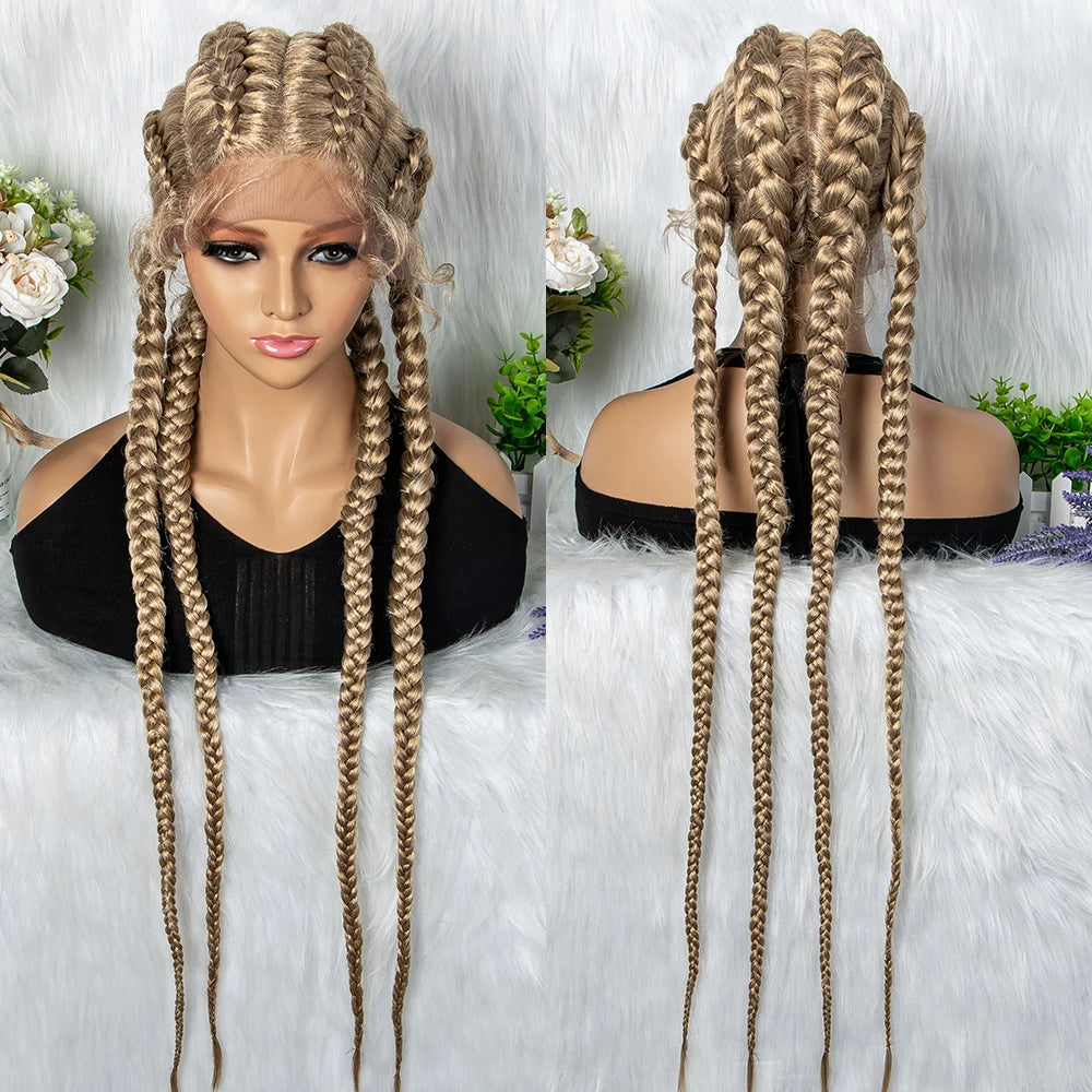 32 inches Large Four Braid Lace Wig for Black Women Braided Wig  Full Lace Box Braids Wig Women Synthetic Braided