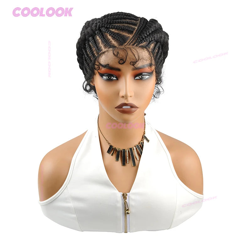 Synthetic Braided Wigs Glueless Cornrow Braided Bun Wig Full Lace Wig Braid African Wigs For Women
