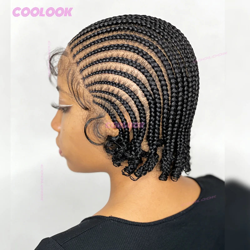 8 Inch Braided Wigs Synthetic Cornrow Full Lace Braided Wig Unisex Short Bob Style