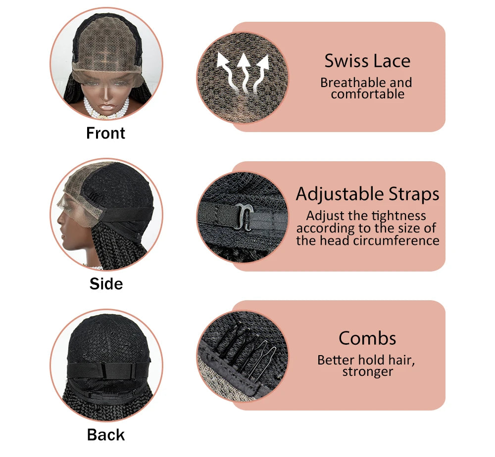 Lace Front Synthetic Cornrow Braids Wig Wavy Ends 9x6 Lace Long Cornrow Braided Wig Knotless Afro Braiding Hair Wavy Ends Wig