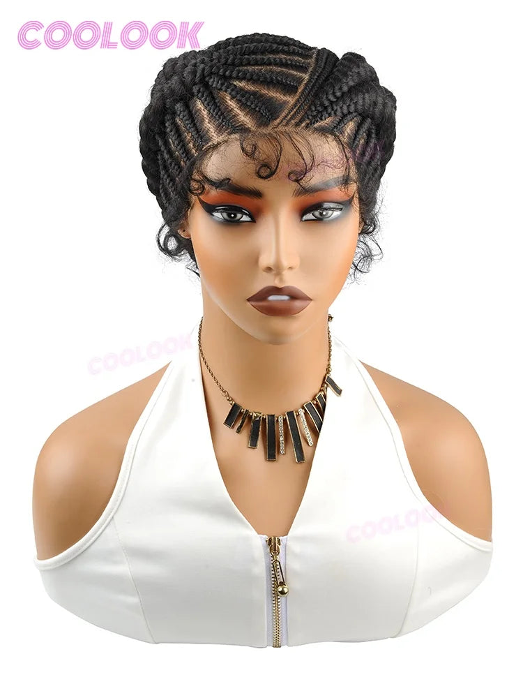 Synthetic Braided Wigs Glueless Cornrow Braided Bun Wig Full Lace Wig Braid African Wigs For Women