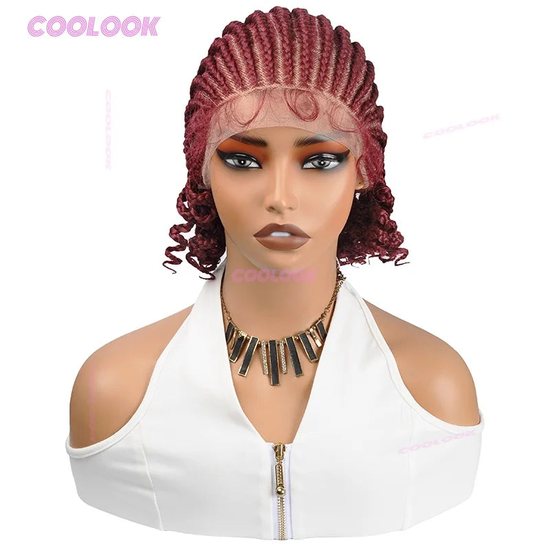 8" Short Cornrow Braided Bob Wigs Synthetic Full Lace Braided Wigs Unisex Cornrow Bob Wig