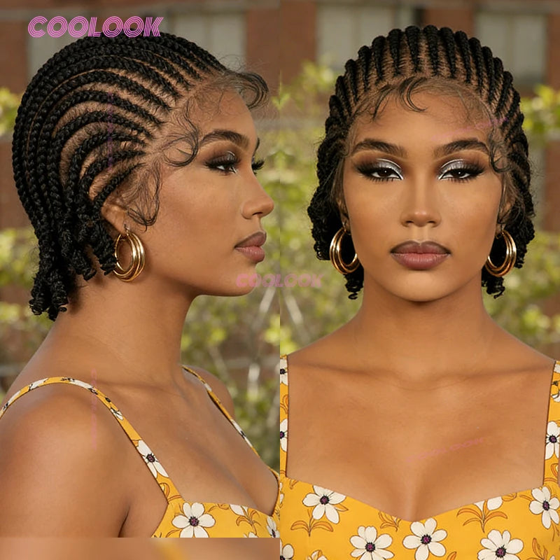8" Short Cornrow Braided Bob Wigs Synthetic Full Lace Braided Wigs Unisex Cornrow Bob Wig