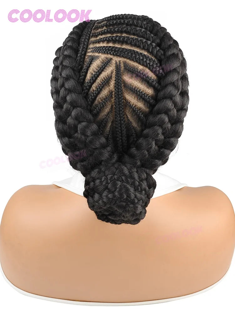 Synthetic Braided Wigs Glueless Cornrow Braided Bun Wig Full Lace Wig Braid African Wigs For Women