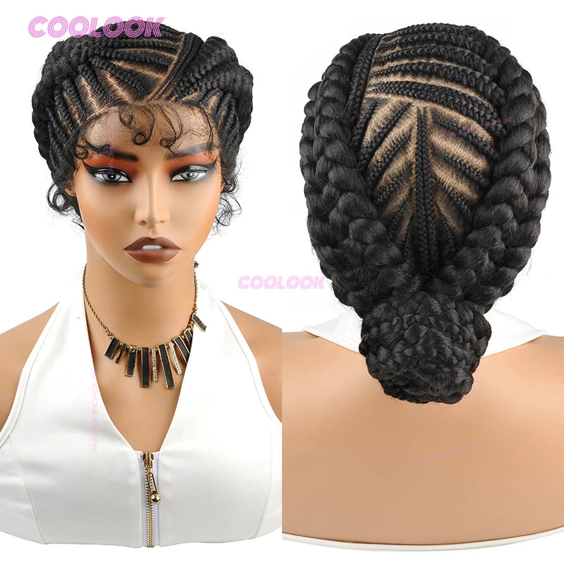 Synthetic Braided Wigs Glueless Cornrow Braided Bun Wig Full Lace Wig Braid African Wigs For Women