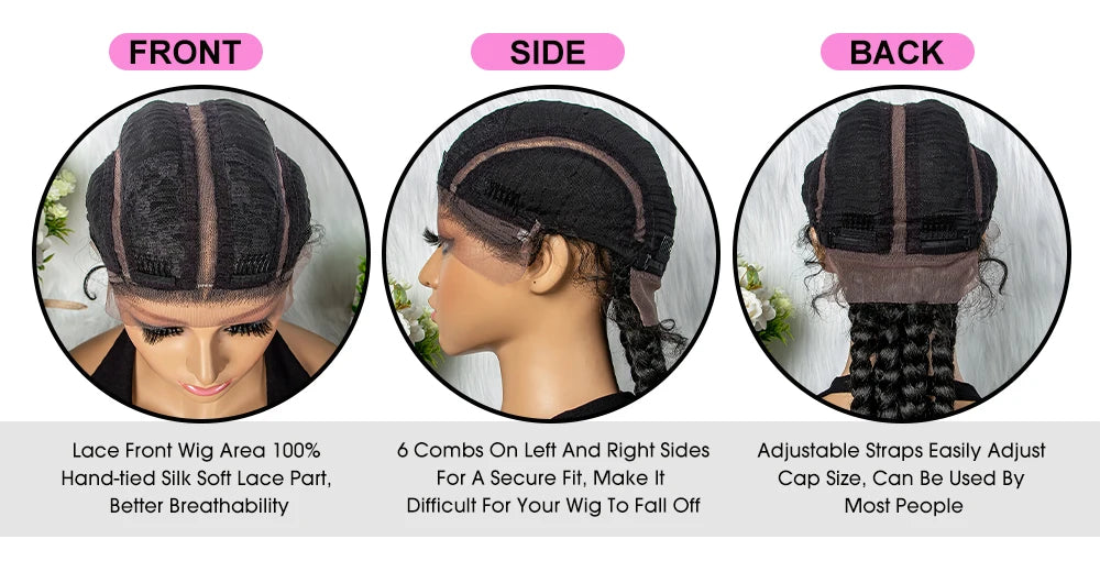32 inches Large Four Braid Lace Wig for Black Women Braided Wig  Full Lace Box Braids Wig Women Synthetic Braided