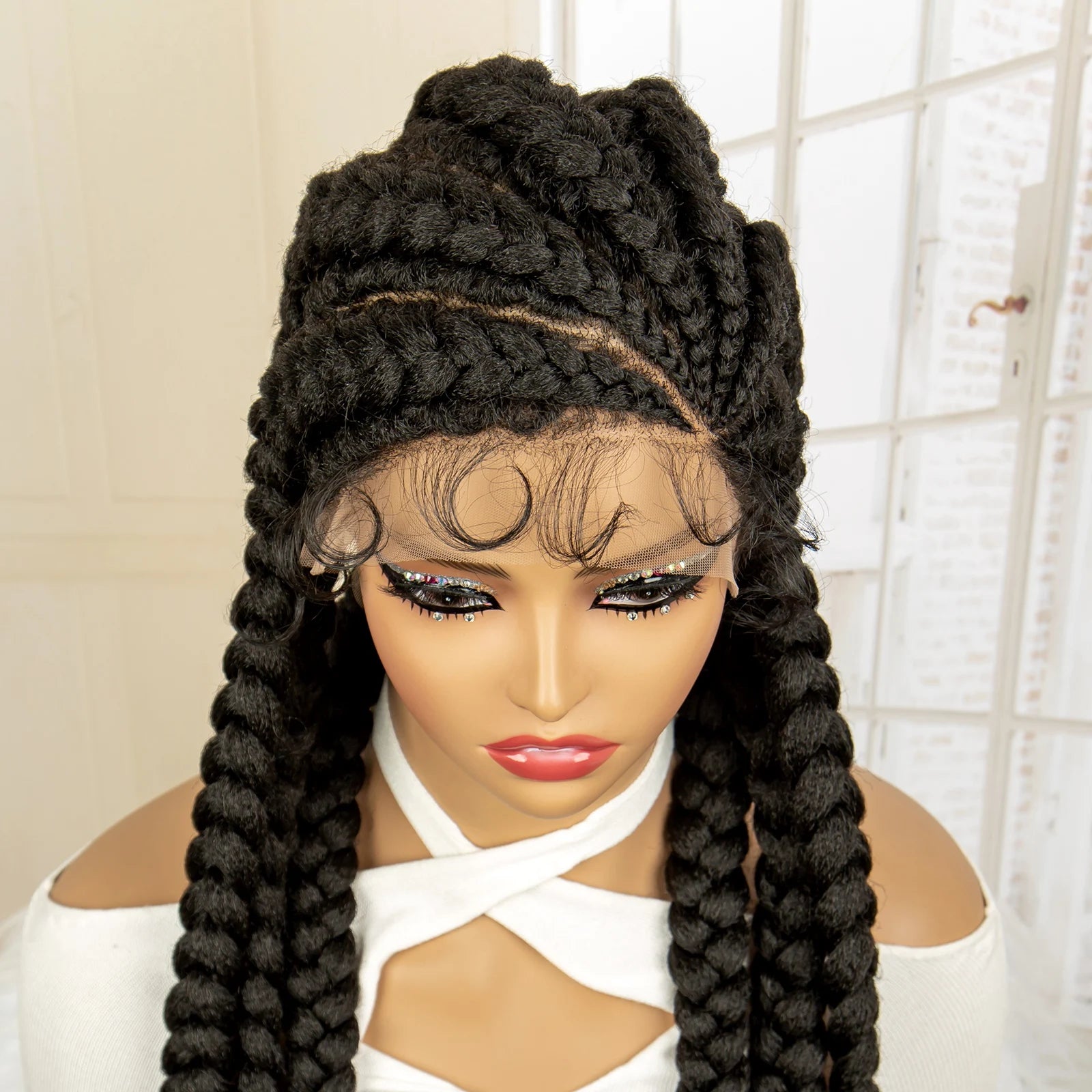 36 inches Synthetic Full Lace Wig for Black Women Braided Wig Lace Frontal Box Braids Wig Women Synthetic Braided