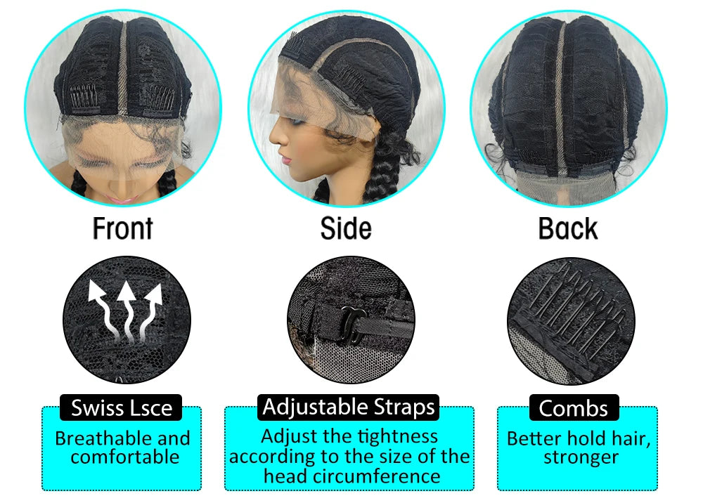 Synthetic Lace Cornrow Box Braids Wig Braided Wigs Burgundy Hair Wig For Black Women American African Wig