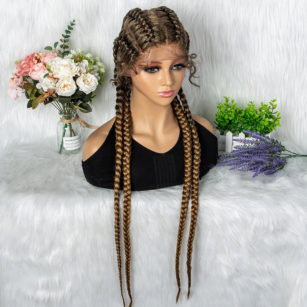 32 inches Large Four Braid Lace Wig for Black Women Braided Wig  Full Lace Box Braids Wig Women Synthetic Braided