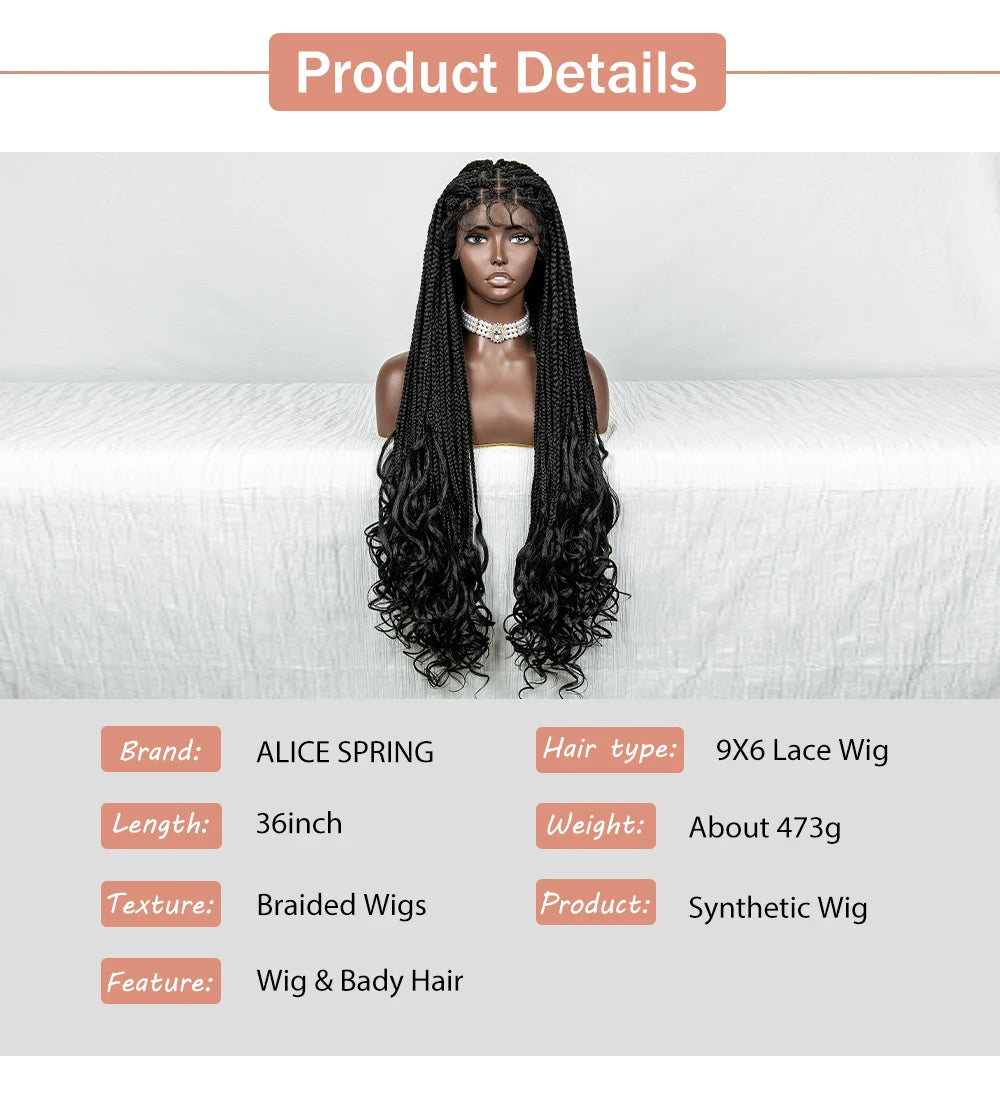 Lace Front Synthetic Cornrow Braids Wig Wavy Ends 9x6 Lace Long Cornrow Braided Wig Knotless Afro Braiding Hair Wavy Ends Wig