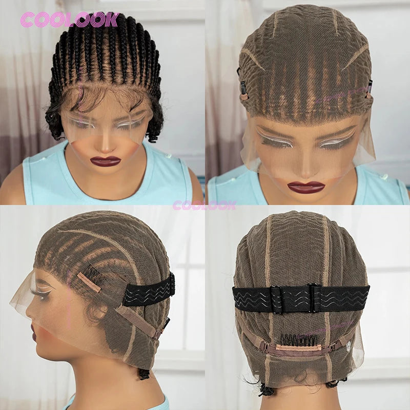 8 Inch Braided Wigs Synthetic Cornrow Full Lace Braided Wig Unisex Short Bob Style
