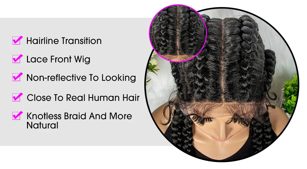 32 inches Large Four Braid Lace Wig for Black Women Braided Wig  Full Lace Box Braids Wig Women Synthetic Braided