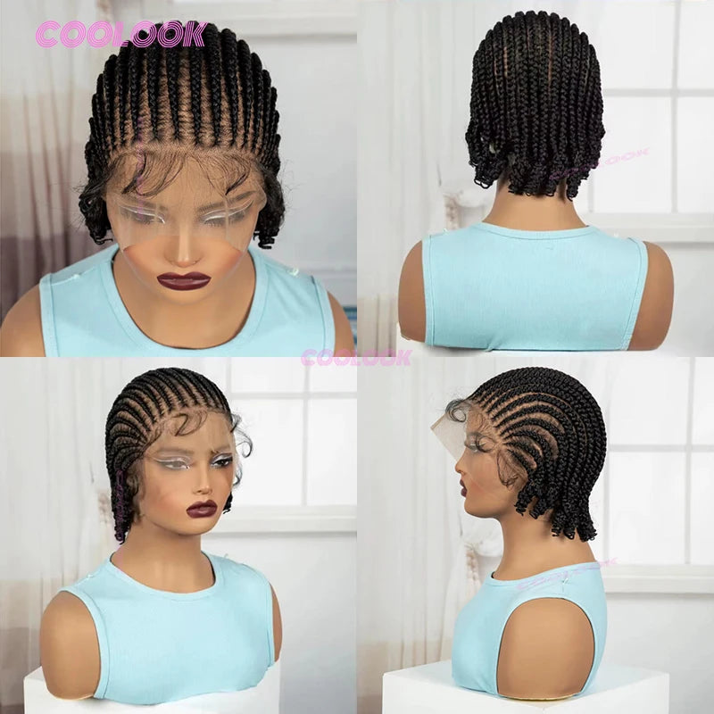 8 Inch Braided Wigs Synthetic Cornrow Full Lace Braided Wig Unisex Short Bob Style