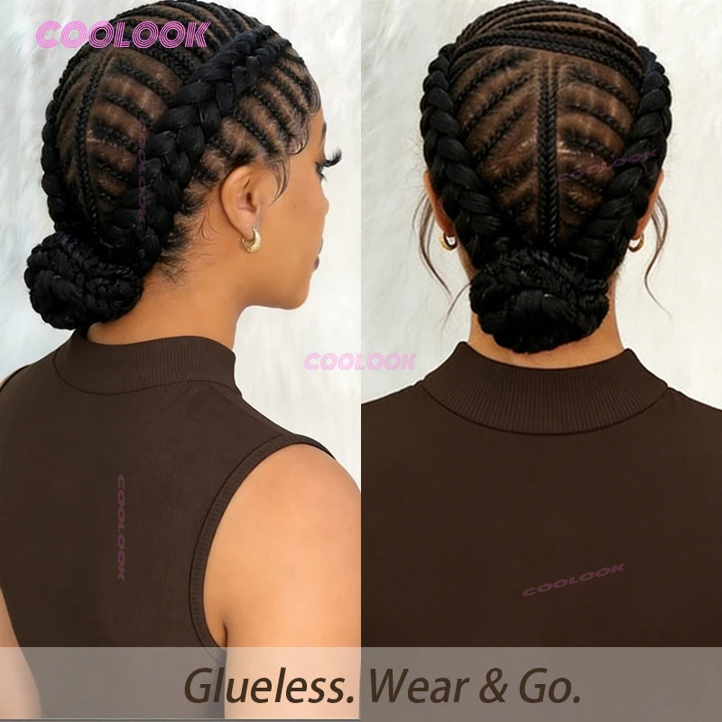 Synthetic Braided Wigs Glueless Cornrow Braided Bun Wig Full Lace Wig Braid African Wigs For Women