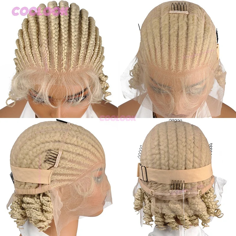 8" Short Cornrow Braided Bob Wigs Synthetic Full Lace Braided Wigs Unisex Cornrow Bob Wig
