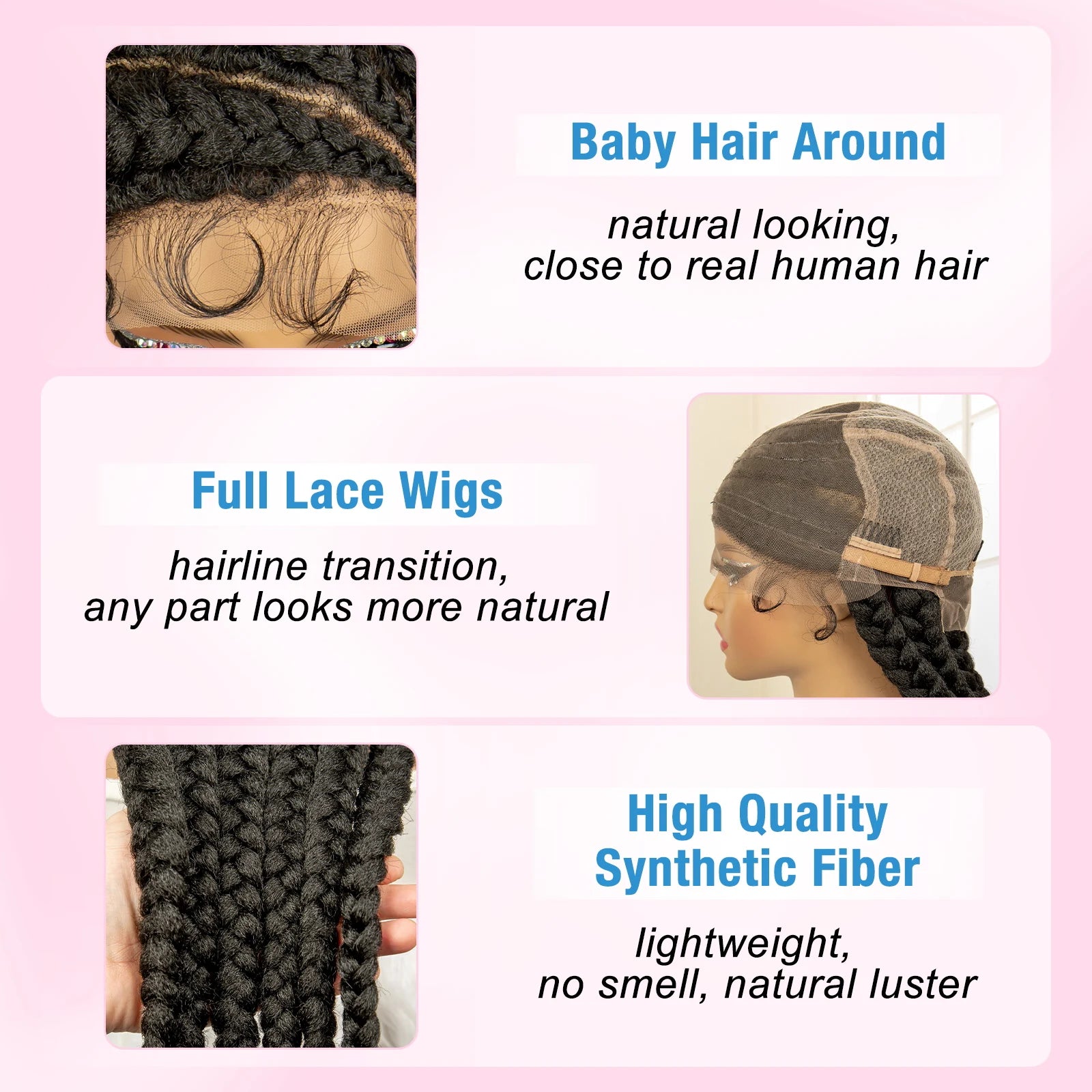 36 inches Synthetic Full Lace Wig for Black Women Braided Wig Lace Frontal Box Braids Wig Women Synthetic Braided