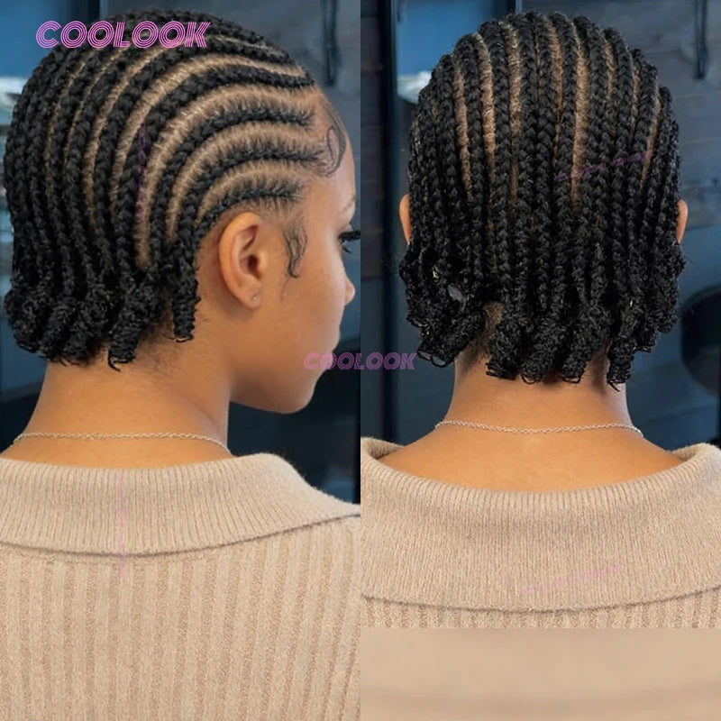8 Inch Braided Wigs Synthetic Cornrow Full Lace Braided Wig Unisex Short Bob Style