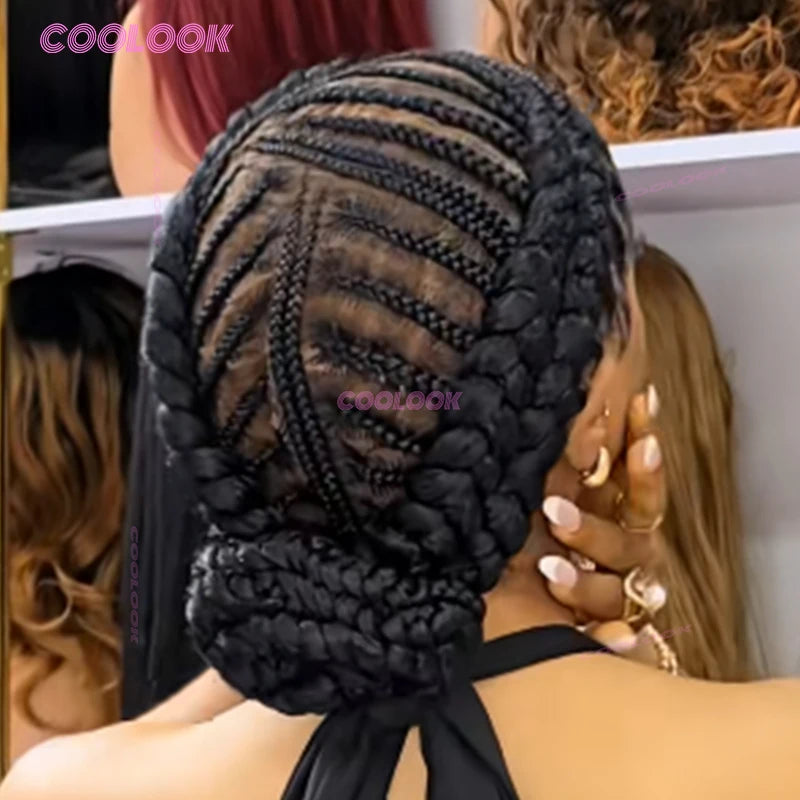 Synthetic Braided Wigs Glueless Cornrow Braided Bun Wig Full Lace Wig Braid African Wigs For Women