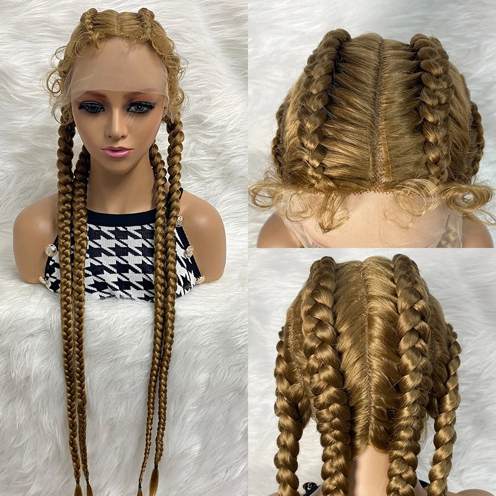 Synthetic Lace Cornrow Box Braids Wig Braided Wigs Burgundy Hair Wig For Black Women American African Wig