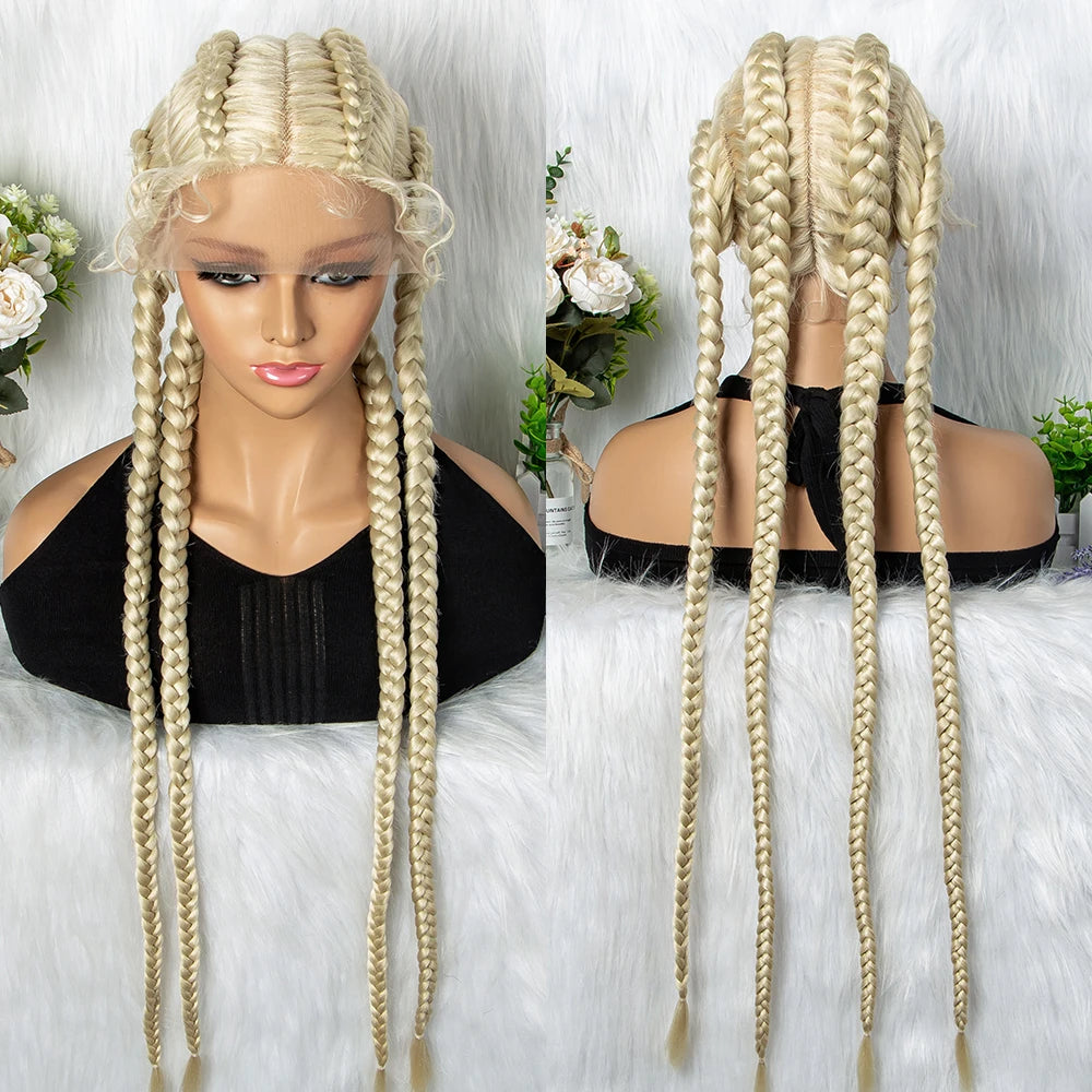 32 inches Large Four Braid Lace Wig for Black Women Braided Wig  Full Lace Box Braids Wig Women Synthetic Braided