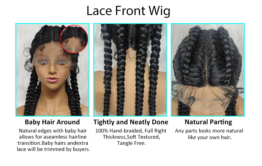 Synthetic Lace Cornrow Box Braids Wig Braided Wigs Burgundy Hair Wig For Black Women American African Wig