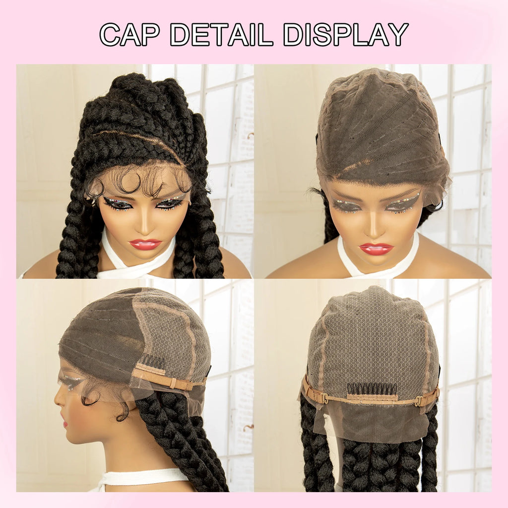 36 inches Synthetic Full Lace Wig for Black Women Braided Wig Lace Frontal Box Braids Wig Women Synthetic Braided