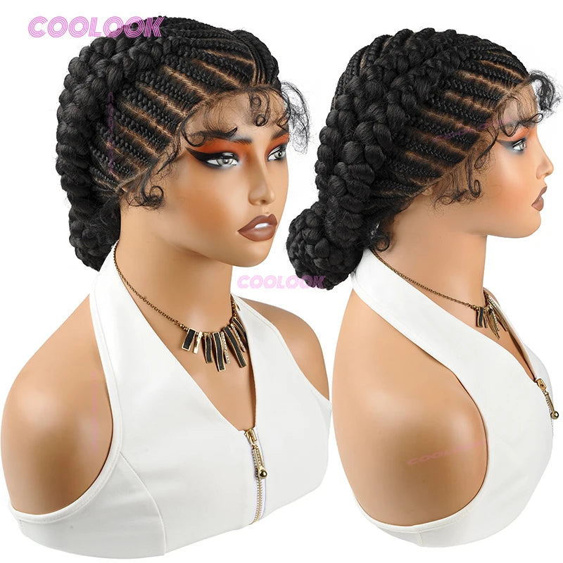 Synthetic Braided Wigs Glueless Cornrow Braided Bun Wig Full Lace Wig Braid African Wigs For Women