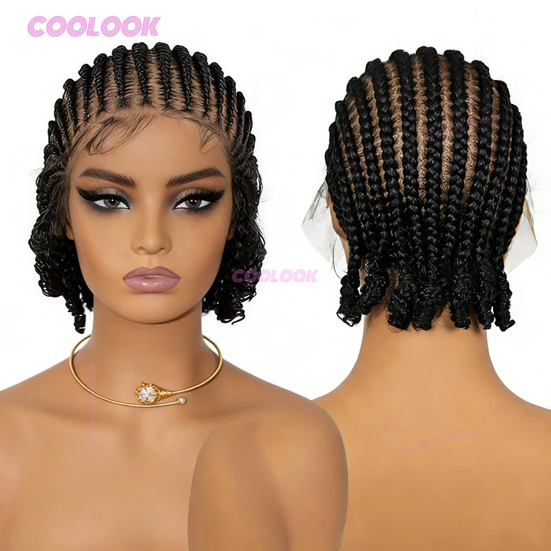8" Short Cornrow Braided Bob Wigs Synthetic Full Lace Braided Wigs Unisex Cornrow Bob Wig