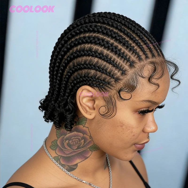 8" Short Cornrow Braided Bob Wigs Synthetic Full Lace Braided Wigs Unisex Cornrow Bob Wig