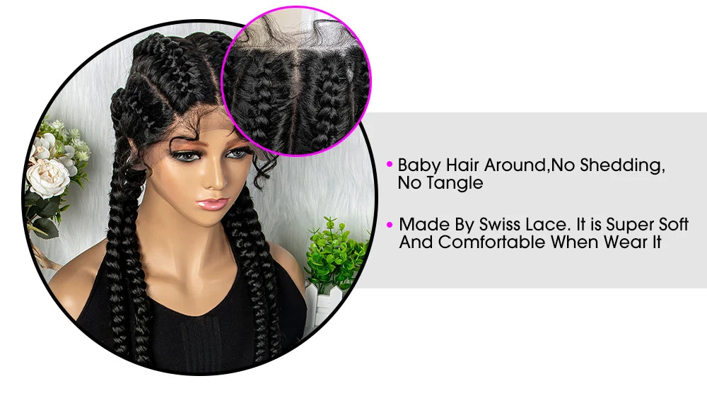 32 inches Large Four Braid Lace Wig for Black Women Braided Wig  Full Lace Box Braids Wig Women Synthetic Braided