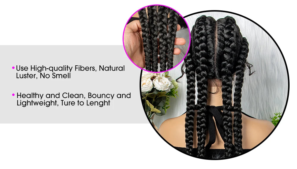 32 inches Large Four Braid Lace Wig for Black Women Braided Wig  Full Lace Box Braids Wig Women Synthetic Braided