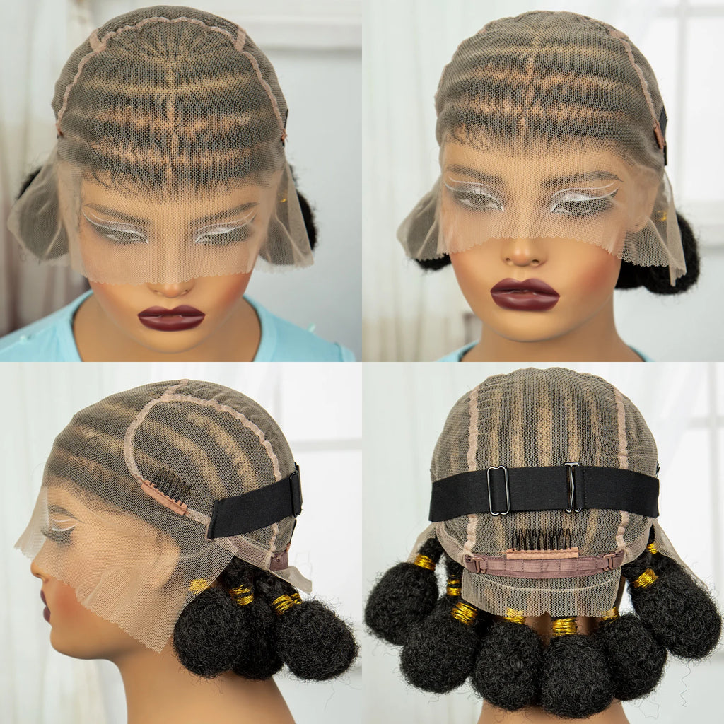 10Inch Short Natural Cornrow Braided Wigs with Baby Hair Synthetic Transparent Full Lace Handmade Bantu Braids Wigs for Women