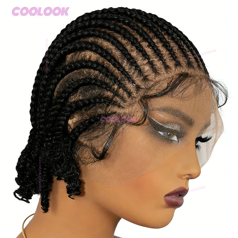 8" Short Cornrow Braided Bob Wigs Synthetic Full Lace Braided Wigs Unisex Cornrow Bob Wig