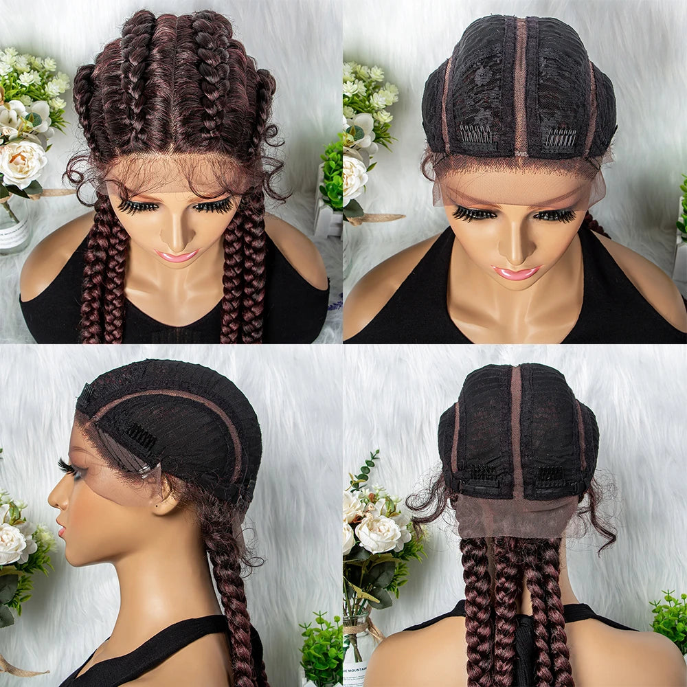32 inches Large Four Braid Lace Wig for Black Women Braided Wig  Full Lace Box Braids Wig Women Synthetic Braided
