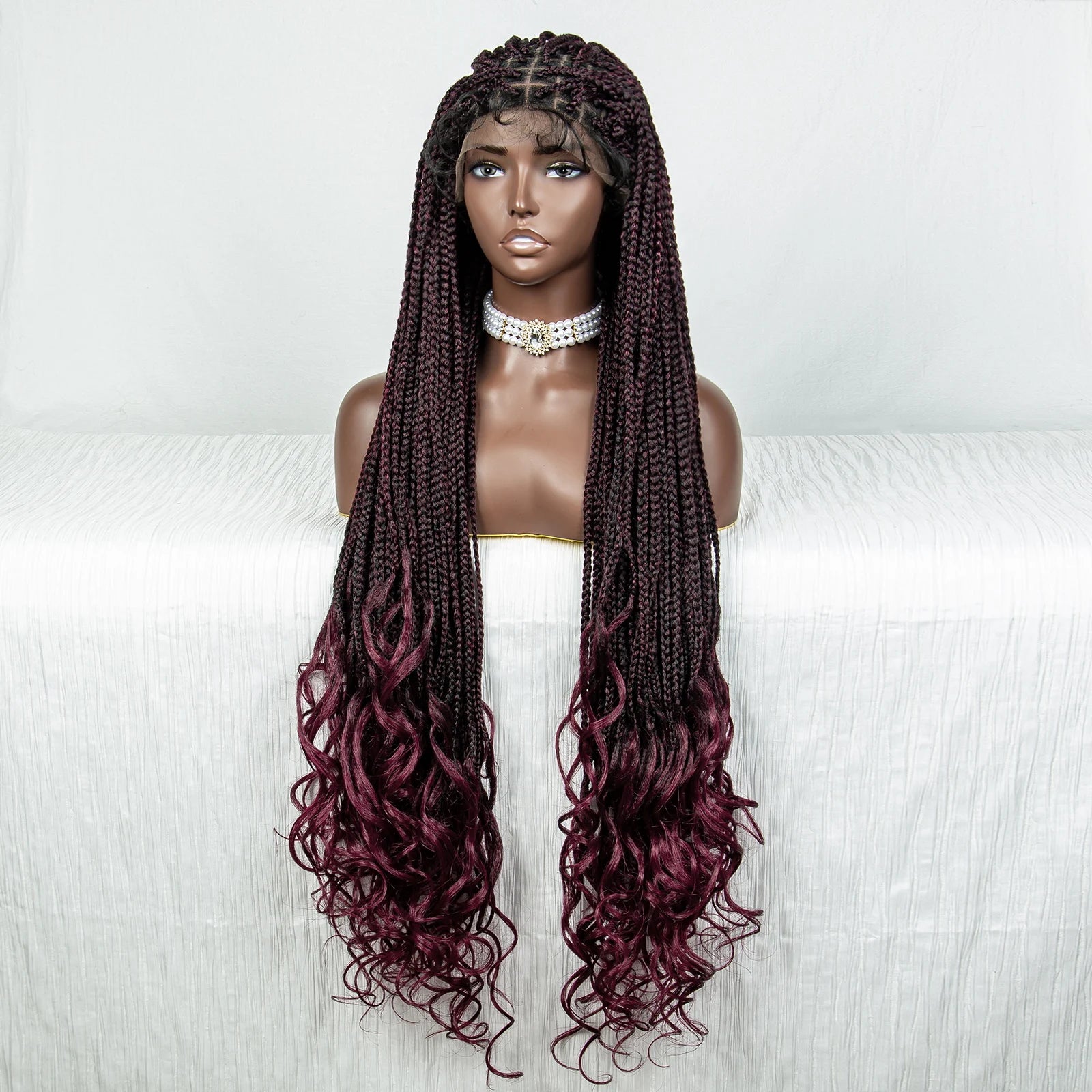 Lace Front Synthetic Cornrow Braids Wig Wavy Ends 9x6 Lace Long Cornrow Braided Wig Knotless Afro Braiding Hair Wavy Ends Wig