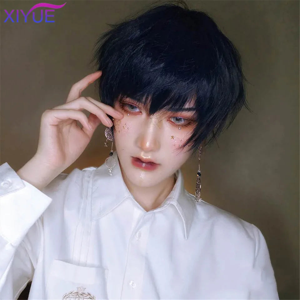 Short Synthetic Men's Breathable Wig Brown Men Boy Short Straight Cosplay Men Party Black Heat Resistant Synthetic Hair Wig