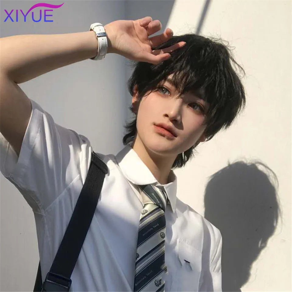 Short Synthetic Men's Breathable Wig Brown Men Boy Short Straight Cosplay Men Party Black Heat Resistant Synthetic Hair Wig